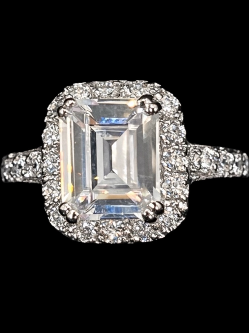 5ct Cz emerald step cut micro pave set halo engagement wedding band ring silver